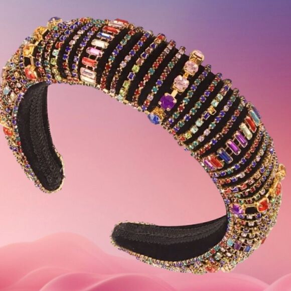MULTICOLORED ZIRCON STONES LUXURY HEADBAND AND CRYSTAL SWAROVSKI STONES - Picture 3 of 3